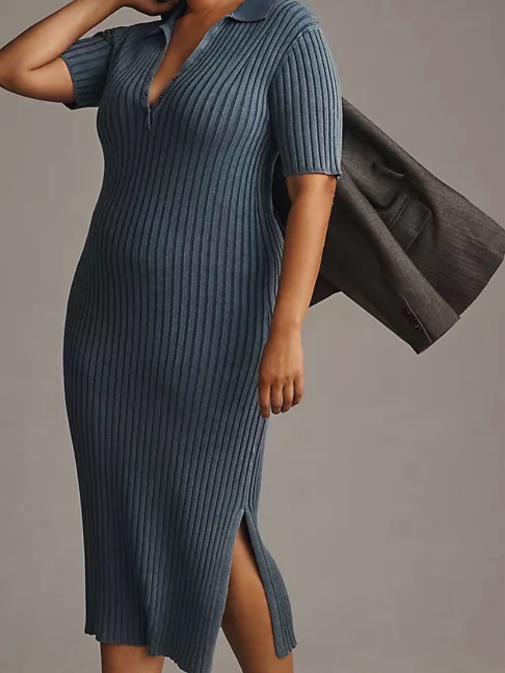 Free People Ribbed Maxi Dress in Blue Size XL Like New
